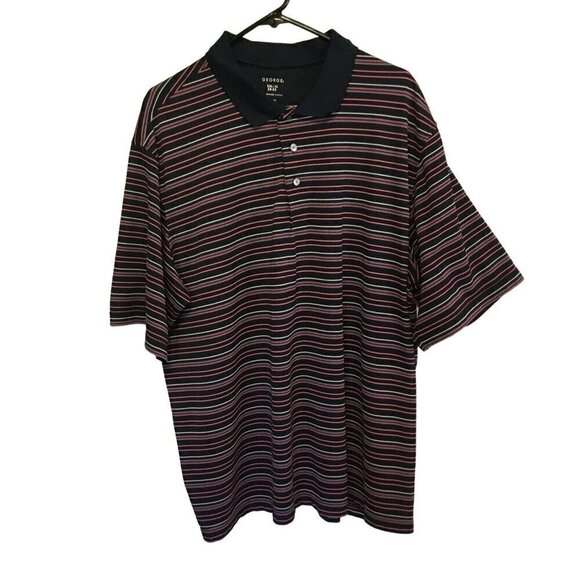 George Men's Striped 3-Button Short Sleeve Golf Polo Size 2XL Navy Blue Stripe - Picture 1 of 9
